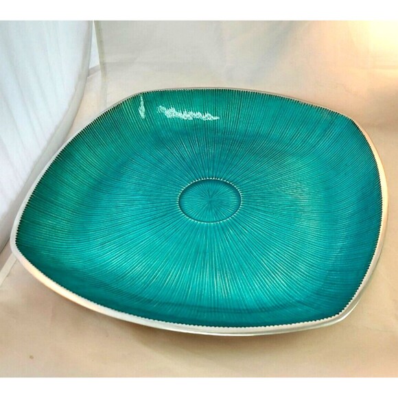 Simplydesignz  Bodoni Collection Handcrafted Aluminum Turquoise enamel 14" Sq - Picture 4 of 7